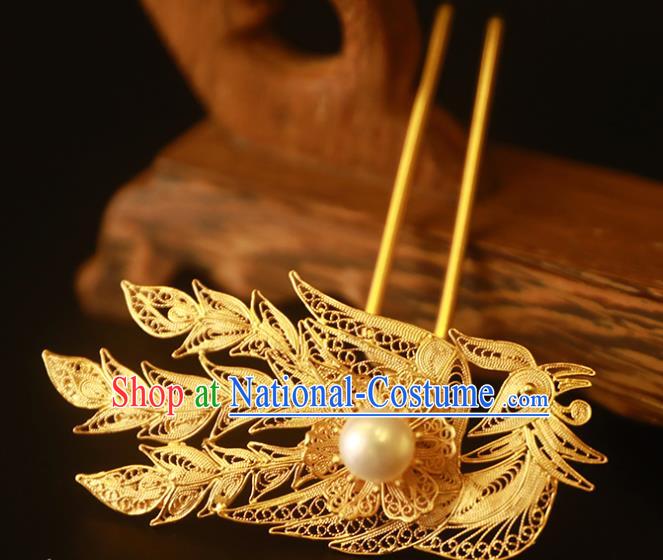 China Handmade Palace Hair Jewelry Traditional Ming Dynasty Hair Stick Ancient Court Empress Golden Phoenix Hairpin