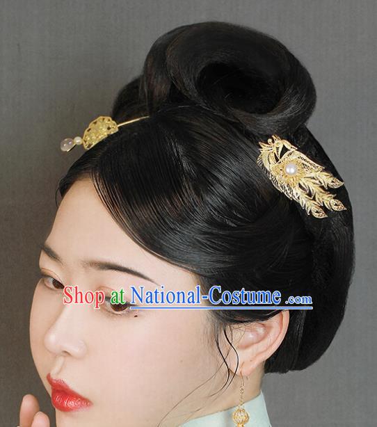 China Handmade Palace Hair Jewelry Traditional Ming Dynasty Hair Stick Ancient Court Empress Golden Phoenix Hairpin