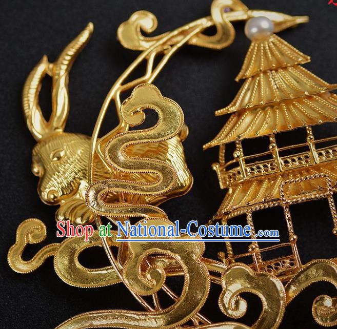 China Ancient Empress Golden Palace Hairpin Handmade Hair Jewelry Traditional Ming Dynasty Beads Tassel Hair Stick