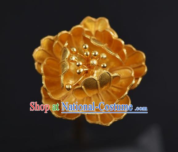 China Ancient Princess Hairpin Handmade Hair Jewelry Traditional Ming Dynasty Golden Peony Hair Stick