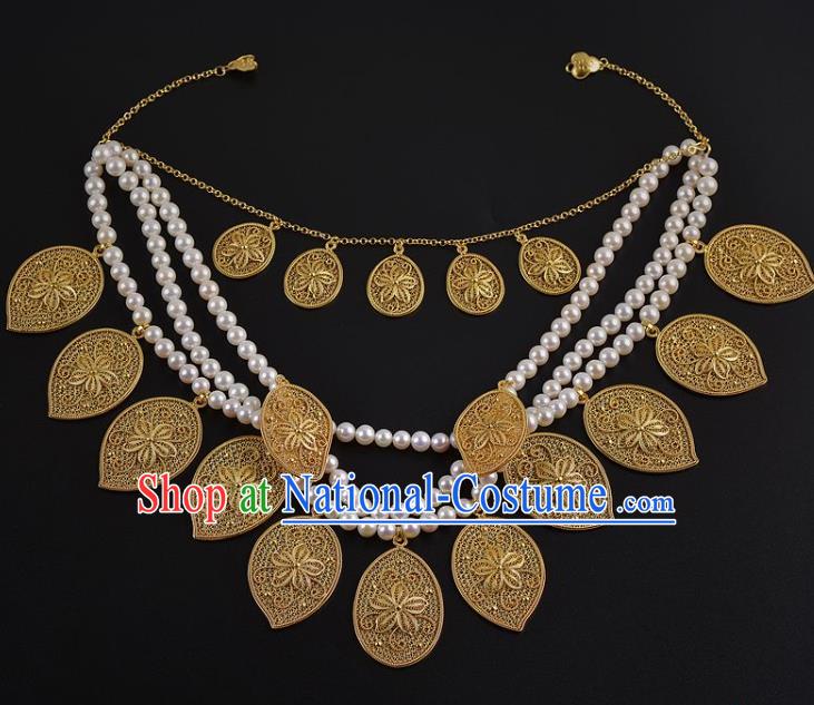 Handmade Chinese Ancient Court Hanfu Necklace Jewelry Pearls Necklet Traditional Tang Dynasty Princess Accessories