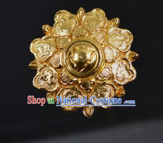 China Traditional Tang Dynasty Golden Flower Hair Stick Ancient Princess Hairpin Handmade Hair Jewelry