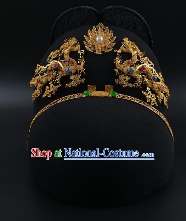 Chinese Traditional Hair Accessories Court Crown Prince Headwear Ancient Ming Dynasty Emperor Hat