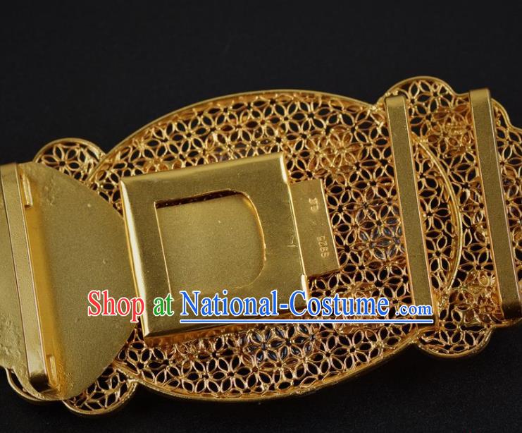 Chinese Traditional Hanfu Waist Accessories Ancient Ming Dynasty Emperor Gems Golden Belt Buckle