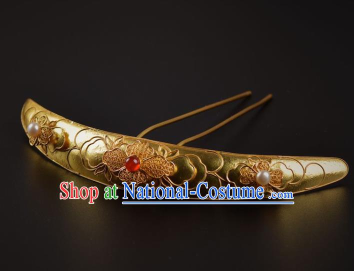 China Handmade Hair Jewelry Ancient Empress Hair Crown Traditional Tang Dynasty Golden Peony Hairpin