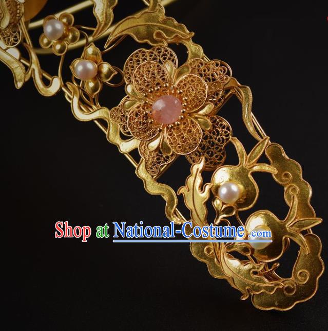 China Ancient Empress Golden Butterfly Hair Crown Traditional Ming Dynasty Palace Pearls Hairpin Handmade Hair Jewelry