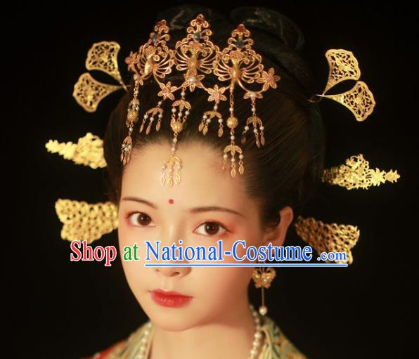 China Handmade Hair Jewelry Ancient Empress Phoenix Hairpin Traditional Tang Dynasty Palace Tassel Hair Crown