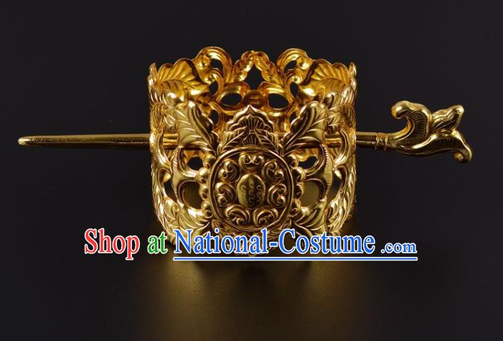 Chinese Traditional Hanfu Hair Accessories Ancient Tang Dynasty Emperor Golden Hairdo Crown Hairpin