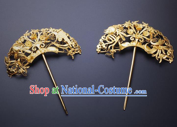 Traditional China Ancient Empress Hairpin Handmade Hair Ornament Ming Dynasty Palace Golden Plum Hair Stick