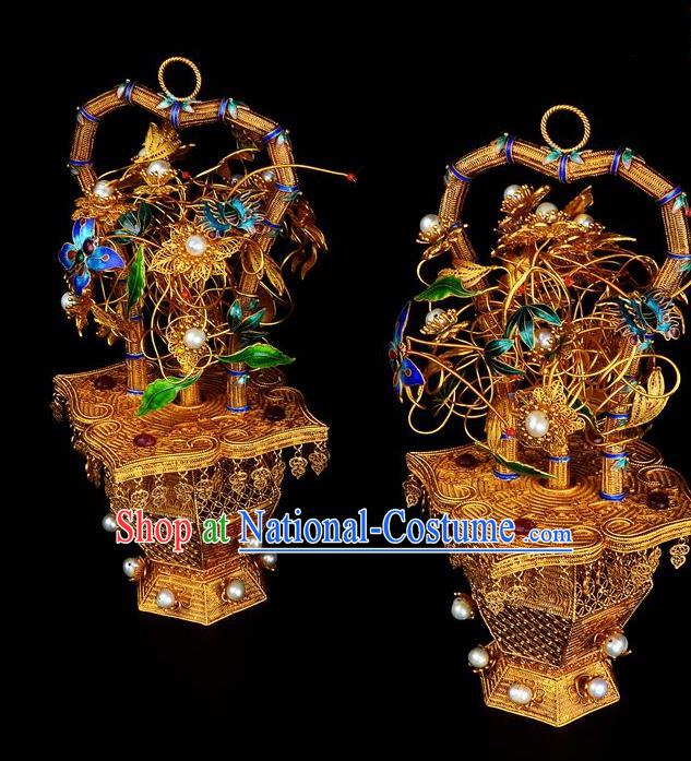 Handmade Chinese Ancient Empress Jewelry Traditional Qing Dynasty Court Filigree Earrings Accessories