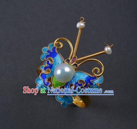 Handmade Chinese Traditional Qing Dynasty Cloisonne Butterfly Ring Accessories Ancient Court Empress Ring Jewelry