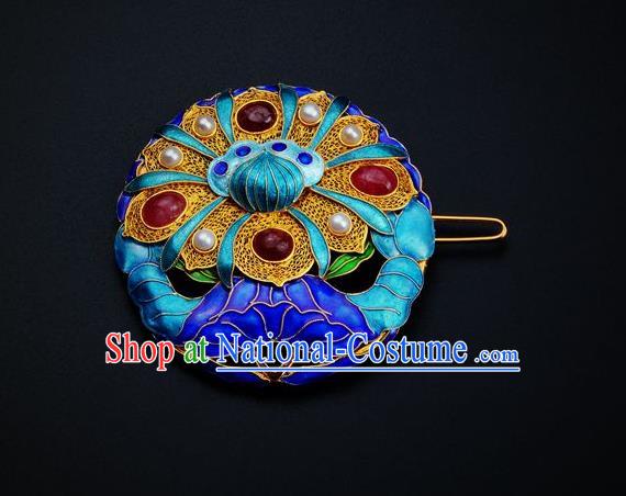 Handmade Chinese Traditional Qing Dynasty Court Cloisonne Lotus Breastpin Accessories Ancient Empress Gems Brooch Jewelry