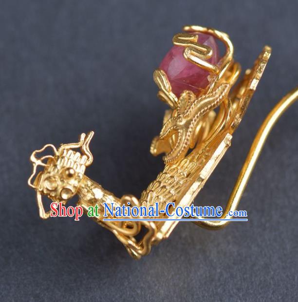 Handmade Chinese Traditional Ming Dynasty Wedding Ear Accessories Ancient Empress Golden Phoenix Earrings Jewelry