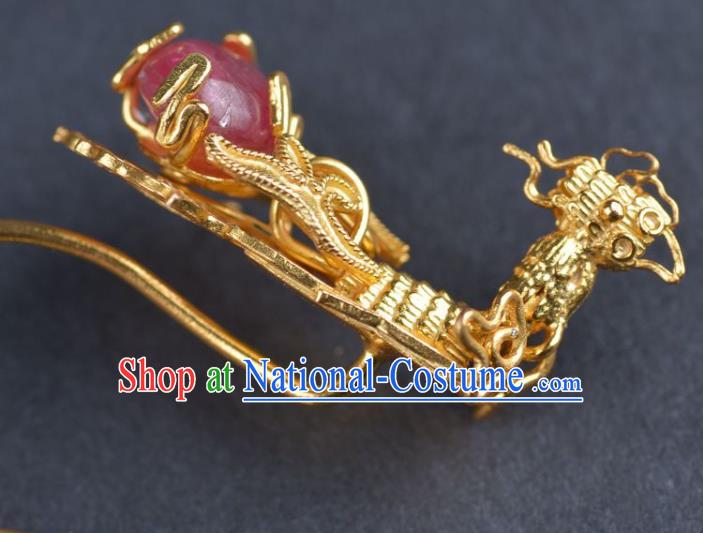 Handmade Chinese Traditional Ming Dynasty Wedding Ear Accessories Ancient Empress Golden Phoenix Earrings Jewelry