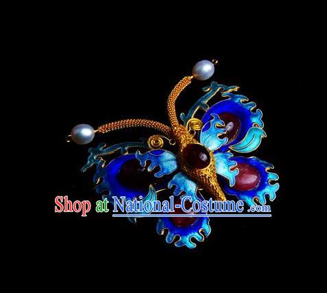 Handmade Chinese Traditional Qing Dynasty Cloisonne Butterfly Breastpin Accessories Ancient Empress Ruby Brooch Jewelry