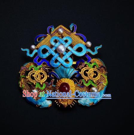 Traditional China Ancient Empress Cloisonne Hairpin Handmade Hair Ornament Qing Dynasty Palace Filigree Bat Hair Crown