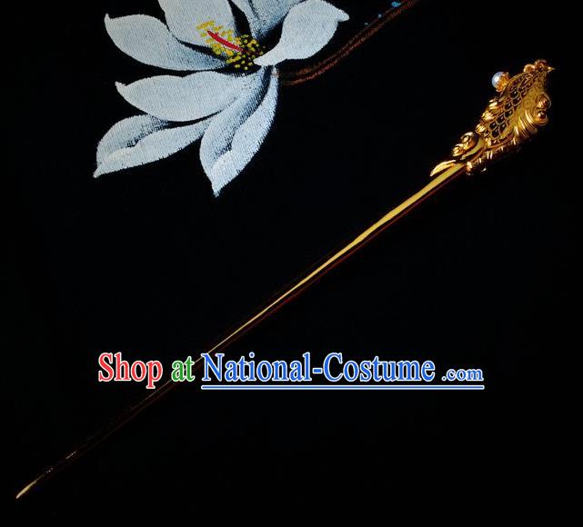 Traditional China Handmade Hair Ornament Ancient Empress Golden Phoenix Hairpin Tang Dynasty Palace Hair Stick