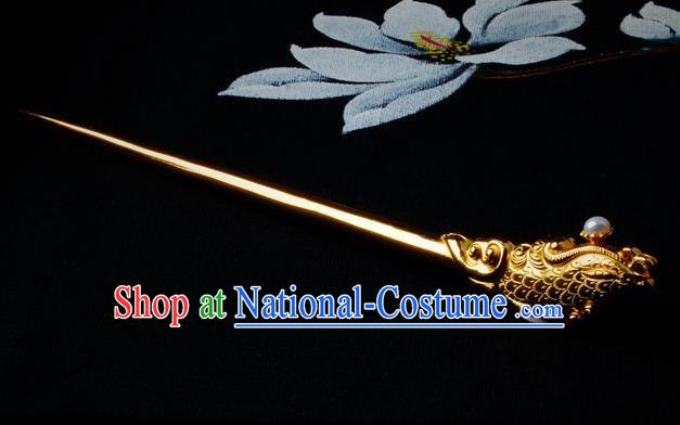 Traditional China Handmade Hair Ornament Ancient Empress Golden Phoenix Hairpin Tang Dynasty Palace Hair Stick