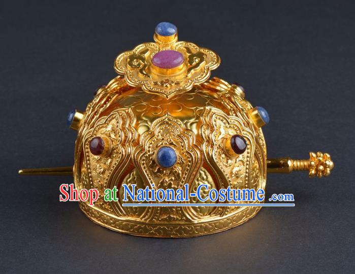 Chinese Ancient Tang Dynasty Taoist Golden Lotus Hairdo Crown Hairpin Traditional Hanfu Hair Accessories