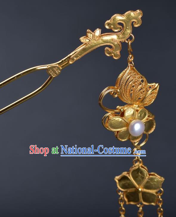 China Ancient Wedding Golden Tassel Hairpin Handmade Hair Jewelry Traditional Hanfu Hair Stick