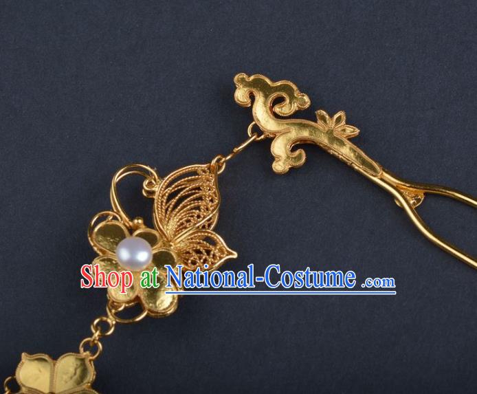 China Ancient Wedding Golden Tassel Hairpin Handmade Hair Jewelry Traditional Hanfu Hair Stick