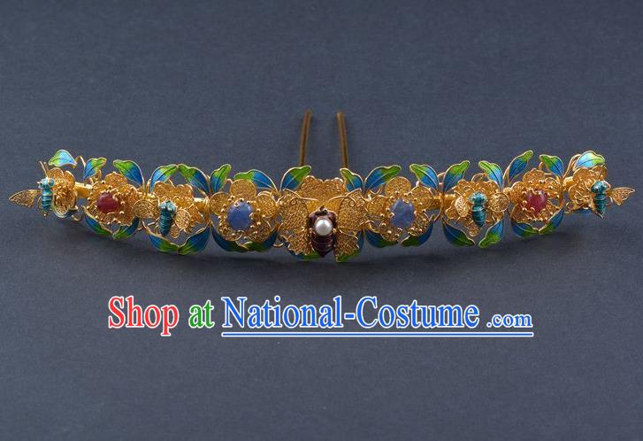 China Traditional Qing Dynasty Court Hairpin Ancient Empress Enamel Hair Crown Handmade Palace Hair Ornament