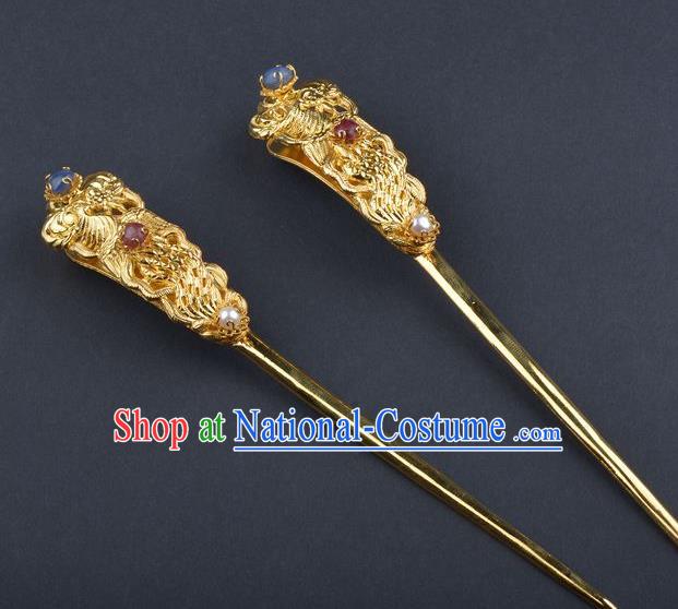 Traditional China Ming Dynasty Court Hairpin Handmade Palace Hair Ornament Ancient Empress Golden Phoenix Peony Hair Stick