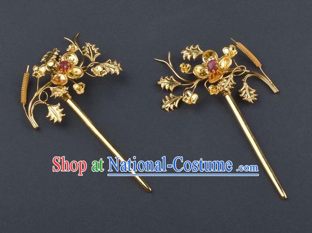 Traditional China Handmade Palace Hair Ornament Ancient Empress Golden Osmanthus Hair Stick Qing Dynasty Court Hairpin