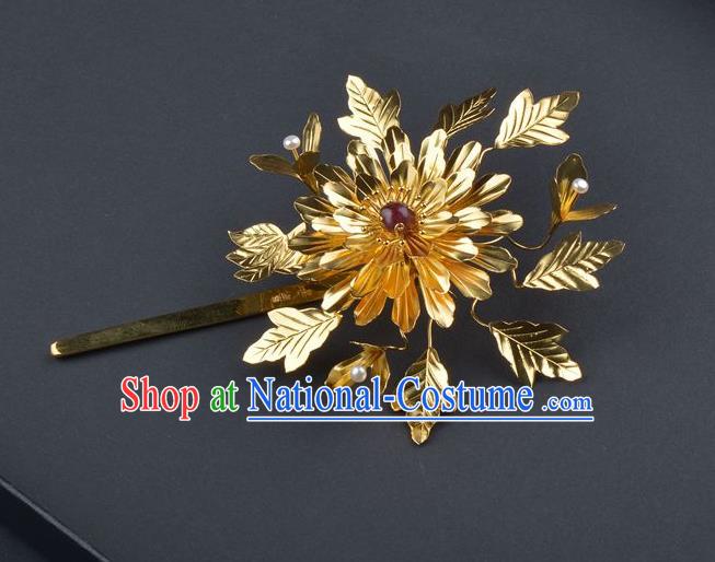 Traditional China Ancient Empress Hair Stick Handmade Palace Hair Ornament Qing Dynasty Court Golden Peony Hairpin