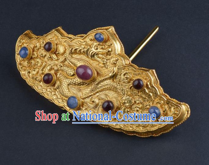 China Ancient Wedding Golden Dragon Hair Crown Handmade Hair Jewelry Traditional Ming Dynasty Empress Hairpin