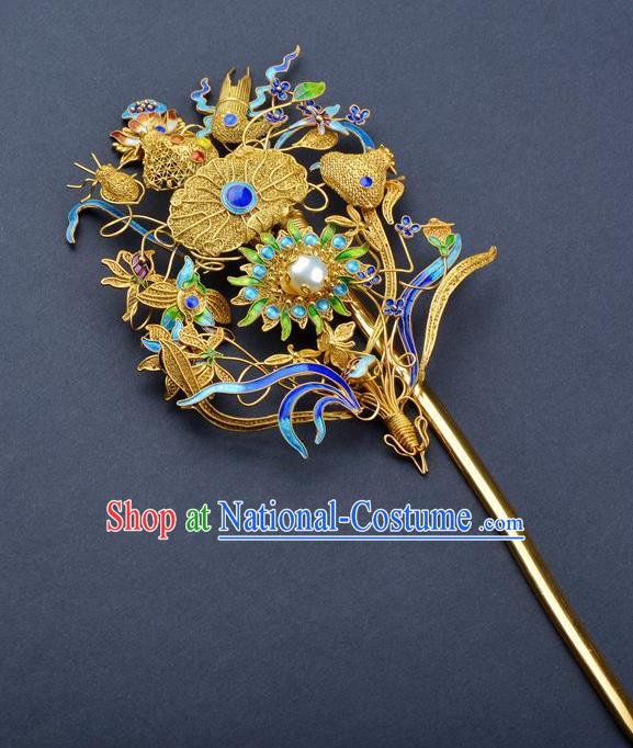 Traditional China Qing Dynasty Palace Hair Stick Handmade Hair Ornament Ancient Empress Blueing Orchid Hairpin