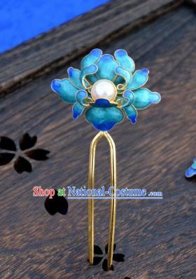 Traditional China Qing Dynasty Palace Enamel Peony Hairpin Handmade Hair Ornament Ancient Empress Pearl Hair Stick