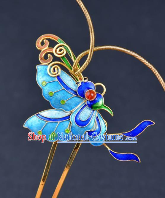 Traditional China Qing Dynasty Palace Hair Stick Handmade Hair Ornament Ancient Empress Enamel Butterfly Hairpin