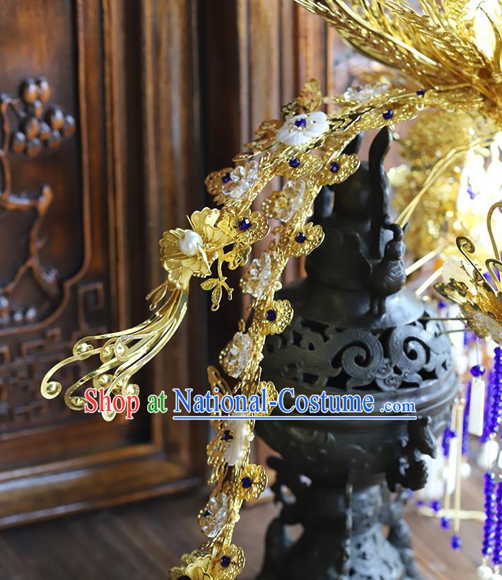 Traditional China Wedding Phoenix Coronet Ancient Empress Golden Hair Crown Handmade Hair Ornament