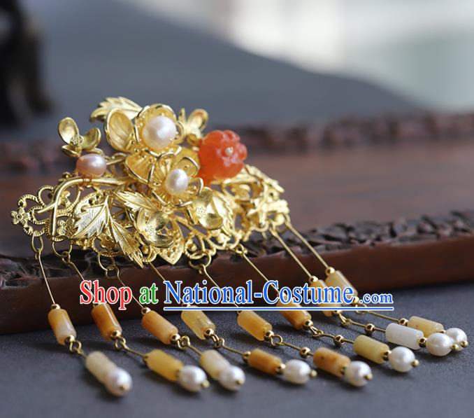 Chinese Traditional Wedding Hanfu Ceregat Tassel Hairpin Hair Accessories Ancient Bride Golden Hair Comb