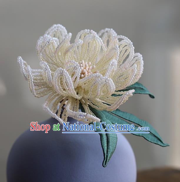 Chinese Ancient Bride Hair Stick Hanfu White Beads Peony Hairpin Traditional Wedding Hair Accessories