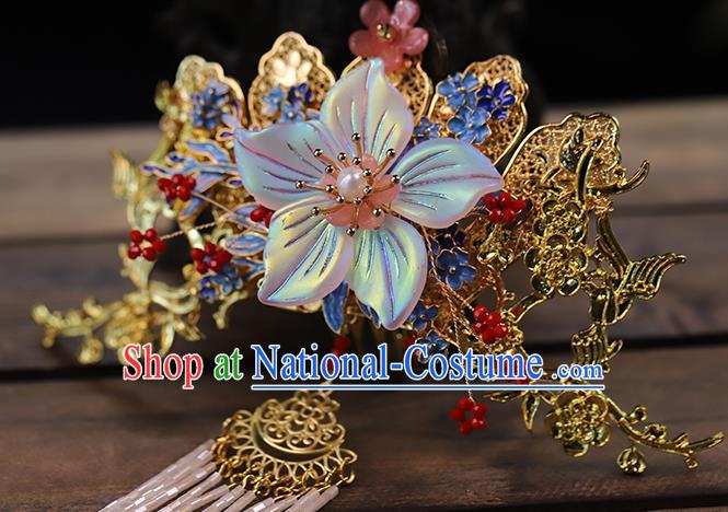 Traditional China Handmade Flowers Hair Crown Ancient Bride Tassel Hairpins Wedding Hair Ornament Full Set