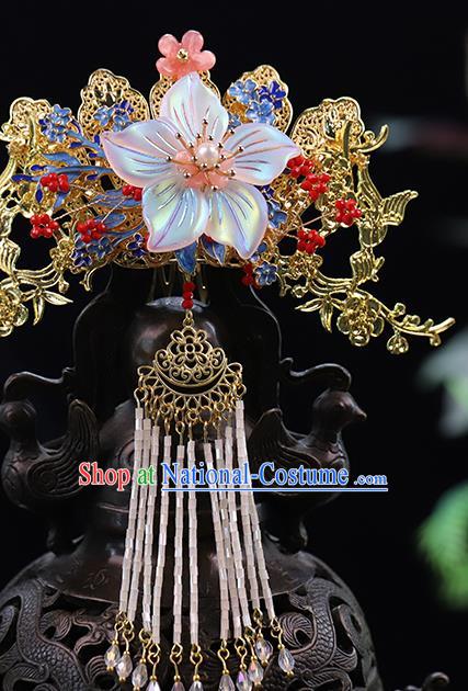 Traditional China Handmade Flowers Hair Crown Ancient Bride Tassel Hairpins Wedding Hair Ornament Full Set