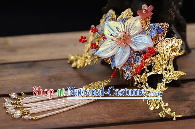 Traditional China Handmade Flowers Hair Crown Ancient Bride Tassel Hairpins Wedding Hair Ornament Full Set