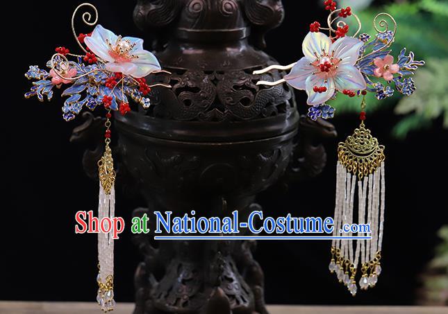 Traditional China Handmade Flowers Hair Crown Ancient Bride Tassel Hairpins Wedding Hair Ornament Full Set