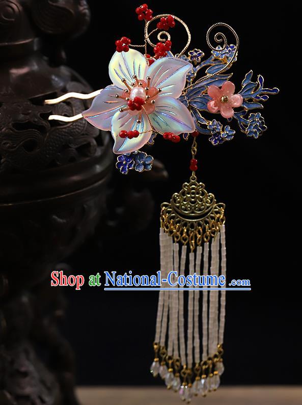 Traditional China Handmade Flowers Hair Crown Ancient Bride Tassel Hairpins Wedding Hair Ornament Full Set