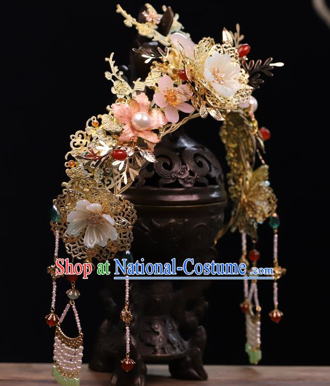 Traditional China Handmade Tassel Hair Crown Ancient Bride Hairpins Wedding Hair Ornament Phoenix Coronet Full Set