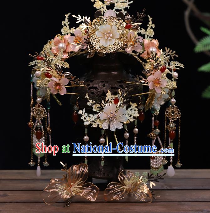 Traditional China Handmade Tassel Hair Crown Ancient Bride Hairpins Wedding Hair Ornament Phoenix Coronet Full Set