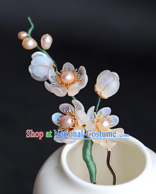 Chinese Traditional Wedding Hair Accessories Ancient Bride Flowers Hair Stick Hanfu Pearls Hairpin