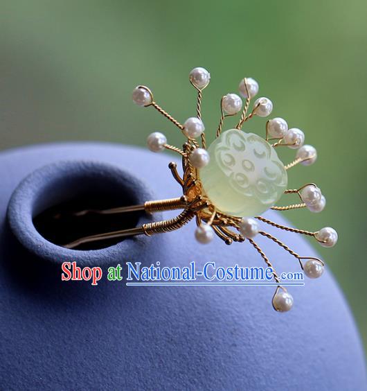 Chinese Ancient Bride Hair Stick Traditional Wedding Hair Accessories Hanfu Jade Lotus Seedpod Hairpin