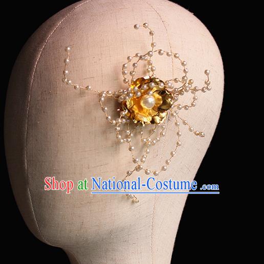 Chinese Traditional Hanfu Hairpin Wedding Hair Accessories Ancient Bride Golden Flower Hair Claw