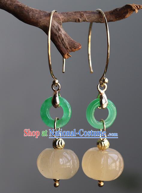 Handmade Chinese Ancient Bride Jade Pumpkin Earrings Jewelry Traditional Wedding Ear Accessories