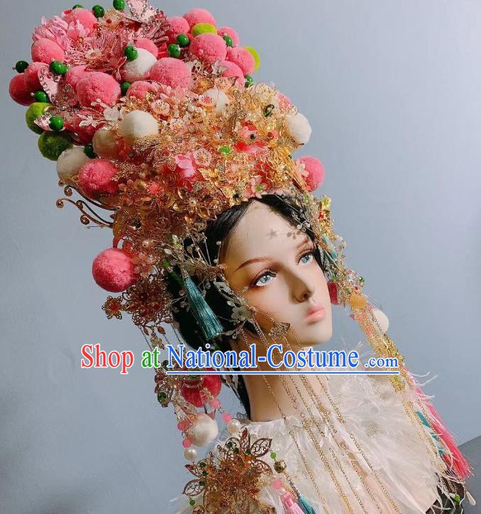 Top Court Handmade Halloween Queen Stage Show Hair Ornament Baroque Wedding Deluxe Headdress Bride Pink Phoenix Coronet