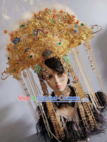 Handmade Chinese Golden Phoenix Coronet Ancient Empress Headwear Traditional Wedding Hair Accessories