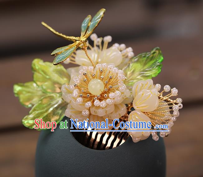 Chinese Traditional Hanfu Dragonfly Flower Hair Comb Wedding Hair Accessories Ancient Bride Hairpin